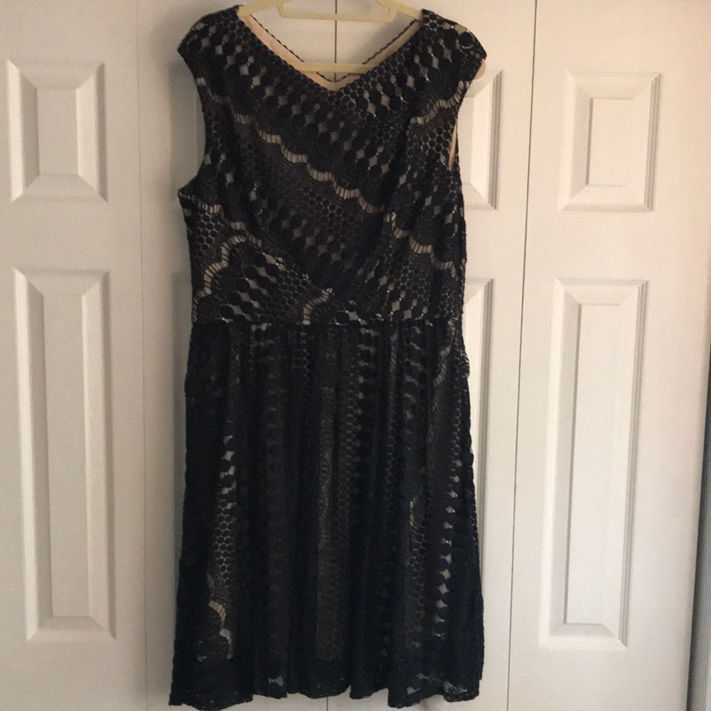 Betsy Johnson black lace over nude lining